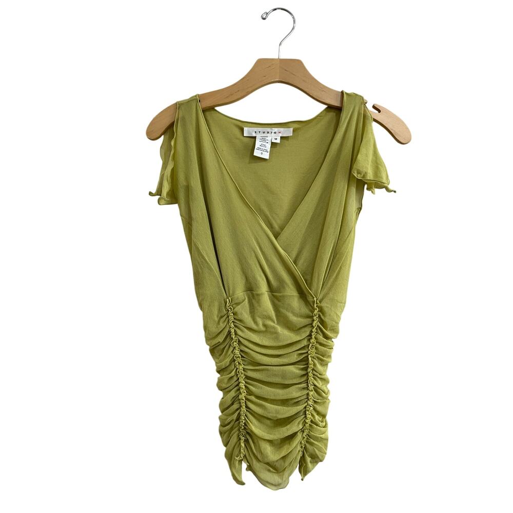 Y2K Studio M Green Mesh Ruched Top Fairy Grunge Club Going Out Size M